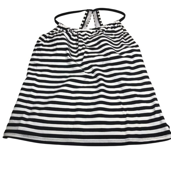 Kona Sol Womens Sz Small 4-6 Tankini Swim Racerback Top Striped Black White New - Picture 1 of 12